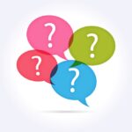 Series of white Question Marks in pink, green, ,red and blue speech bubbles